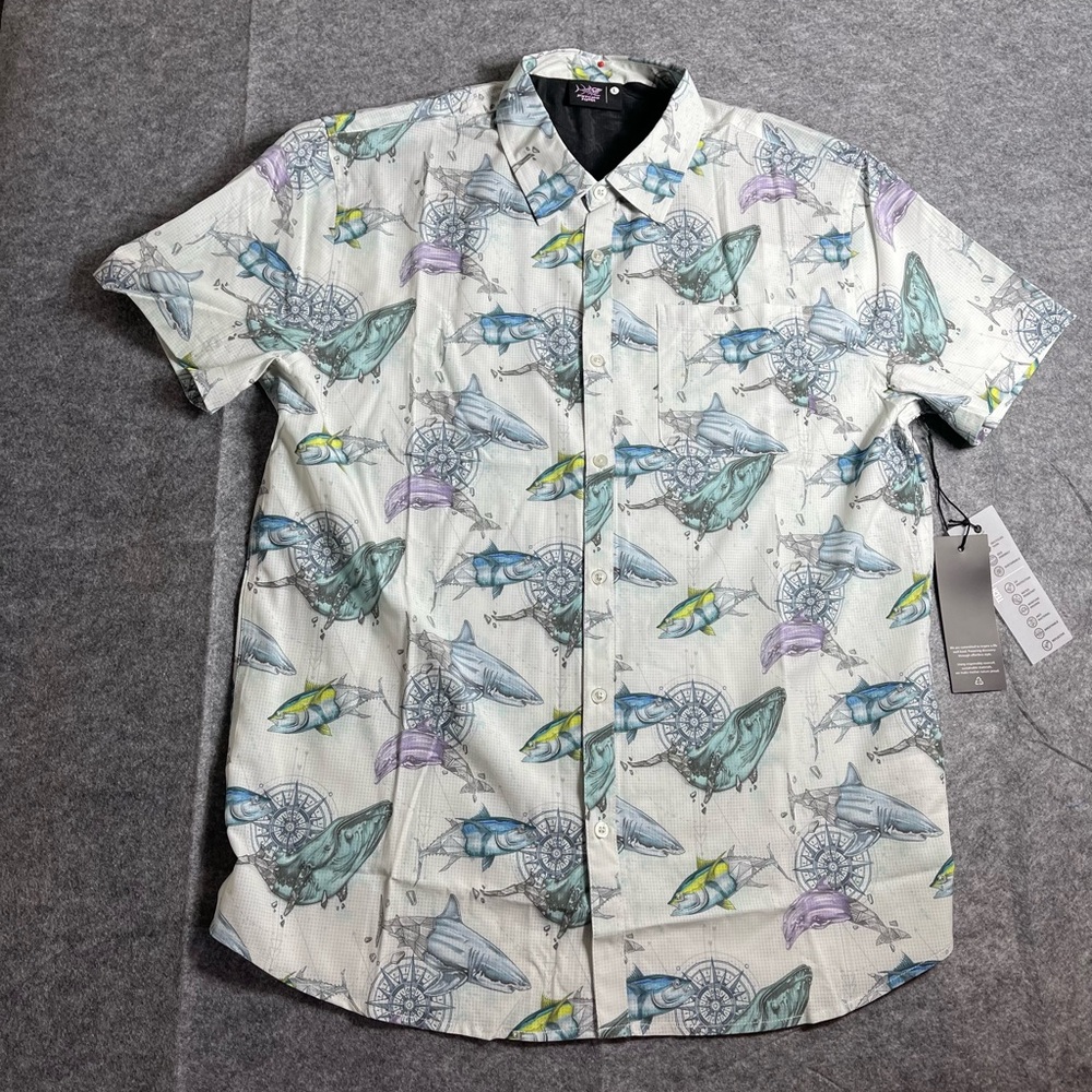 White and Blue Casual Button Down Shirt with whale‎ Print